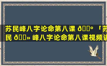 苏民峰八字论命第八课 🌺 「苏民 🌻 峰八字论命第八课视频讲解」